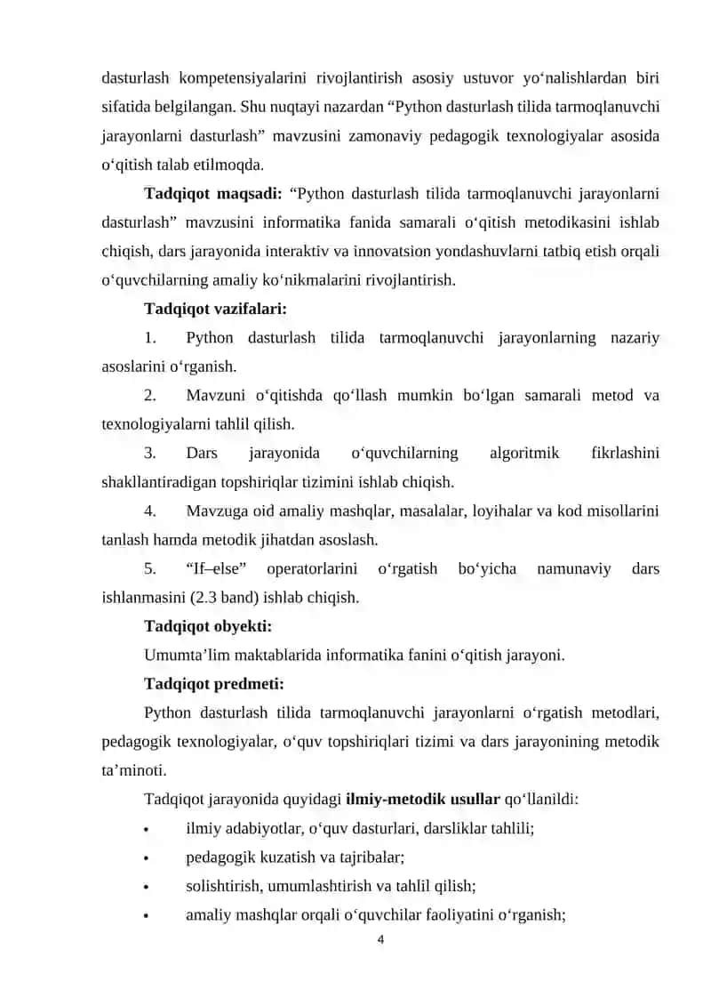 Python dasturlash tilida tarmoqlanuvchi jarayonlarni dasturlash 4