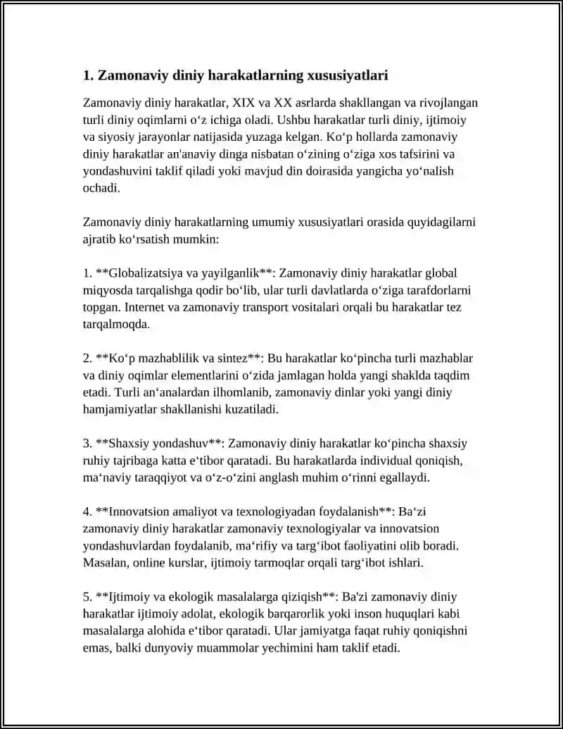 ZAMONAVIY DINIY HARAKATLAR VA SEKTALAR. KIBER MAKONDA DINIY ETIQOD TARGIBOTINING IJTIMOIY XAVFI. MISSIONERLIK VA PROZELITIZMNING SIYOSIY-IJTIMOIY XAVFI. 4