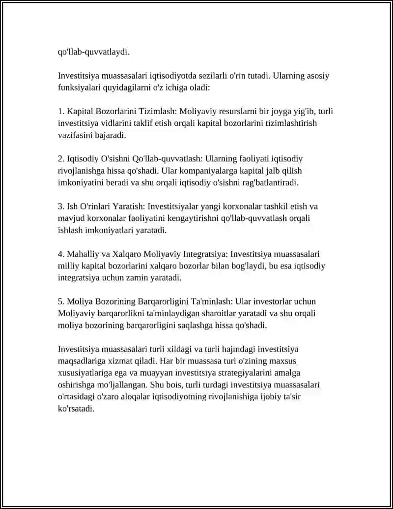 INVESTITSIYA MUASSASALARI TURLARI,BFUNKSIYALARI VA AHAMIYATI 4