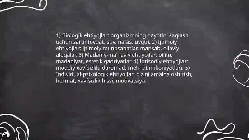 Dodonov B.I tomonidan ehtiyojlarning tasnifi 4