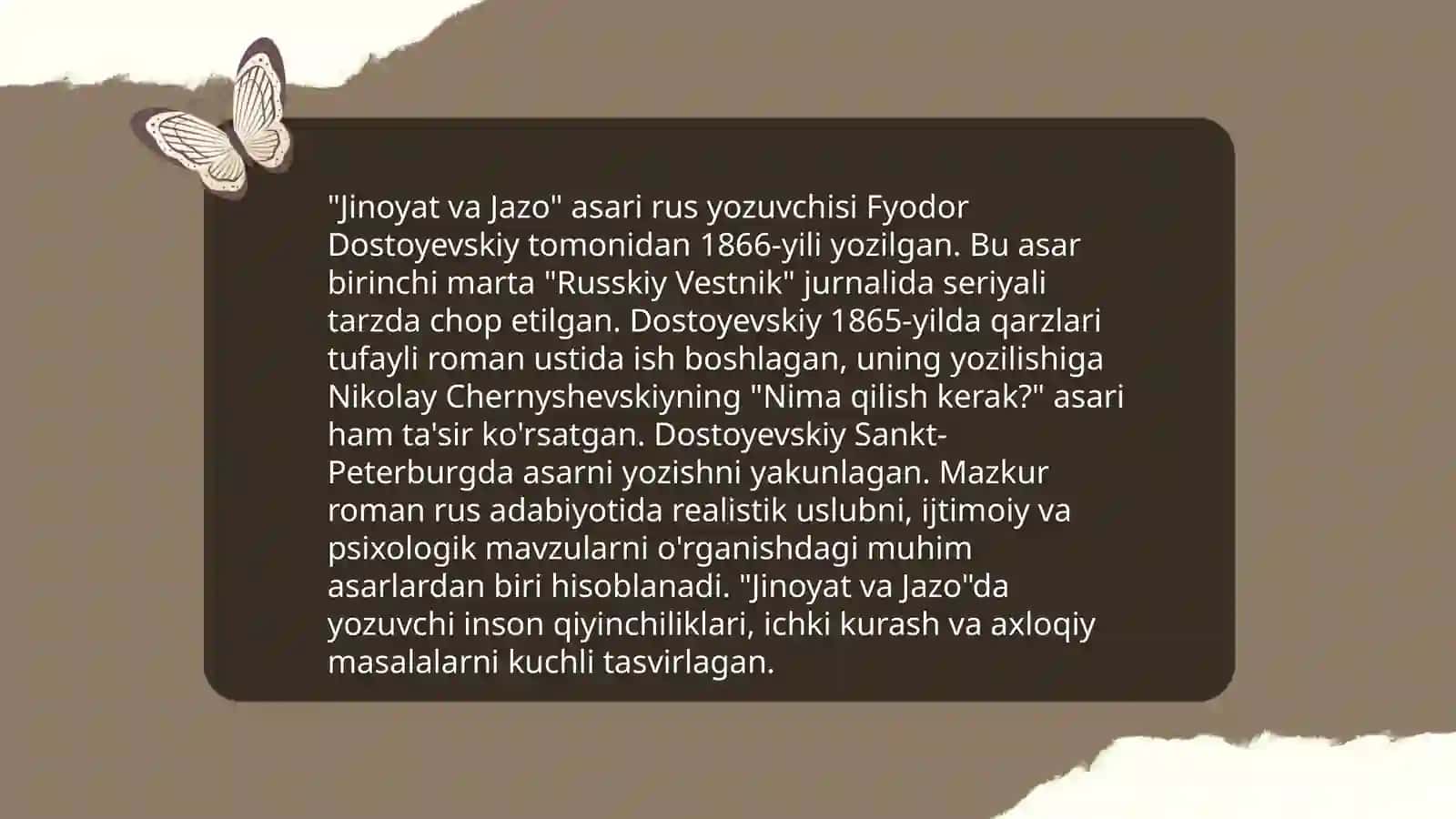 Dostoyevskiy Jinoyat va Jazo asari haqida 4