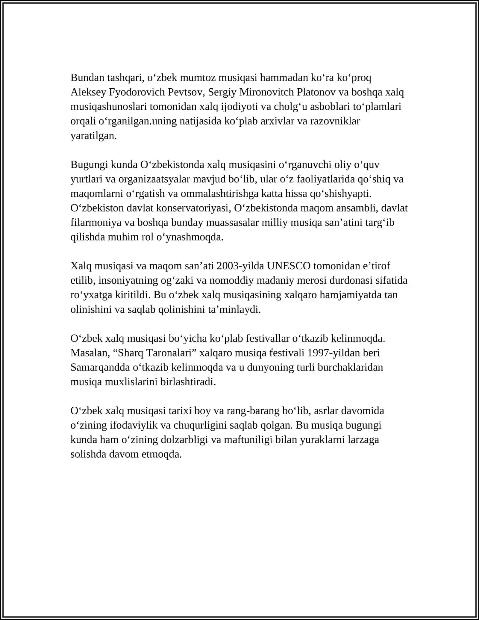 O'ZBEK XALQ MUSIQA MEROSINI NOTAGA OLISH 4