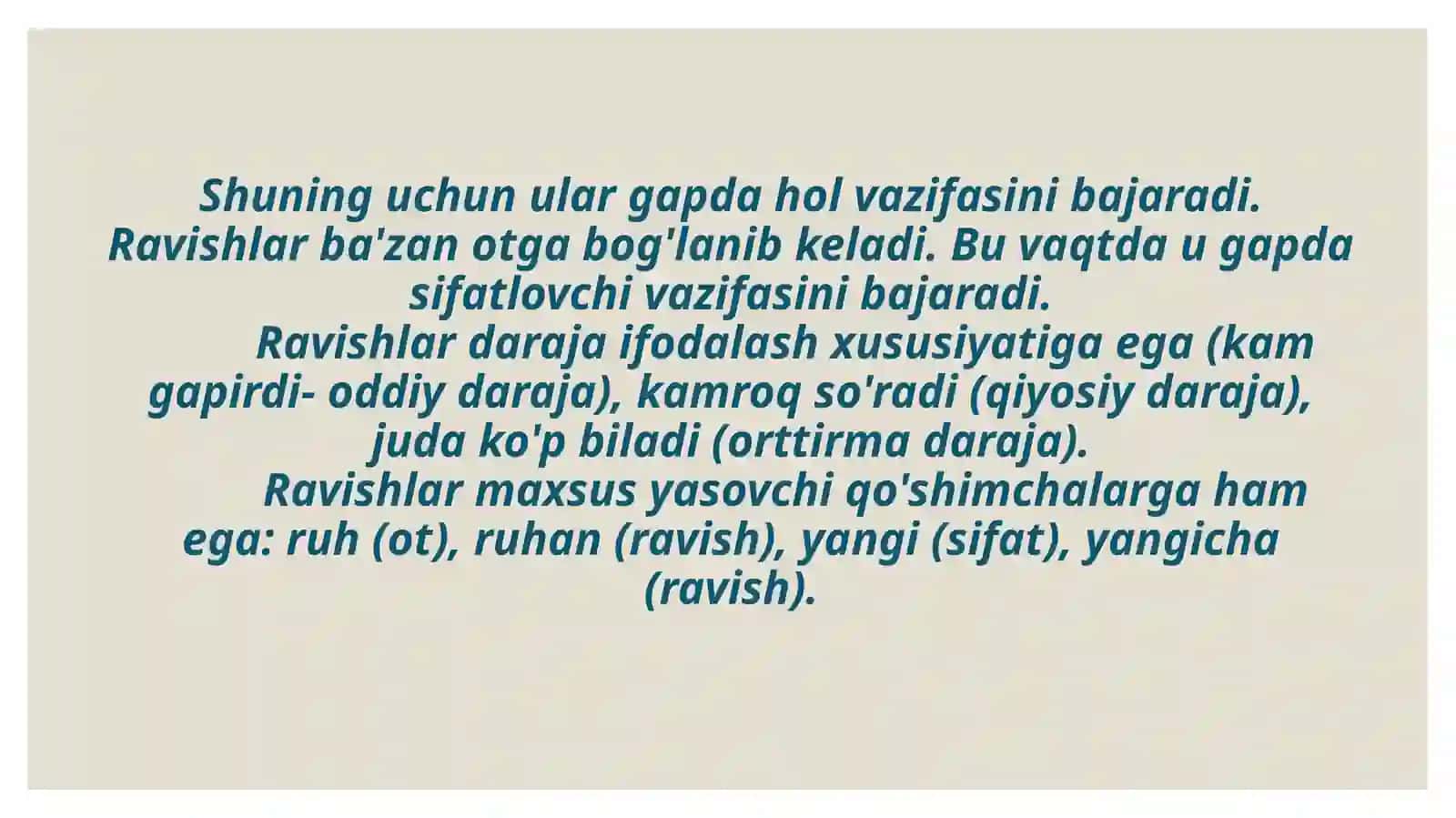 Ravish - so'z turkumi 4