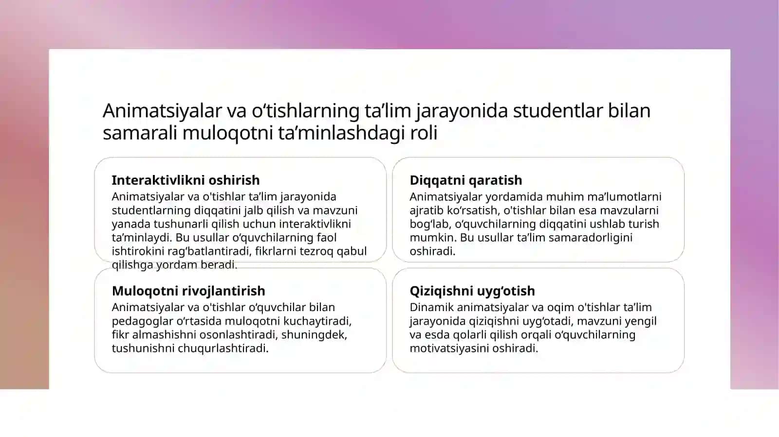O‘tishlar, animatsiyalar va multimedia 4