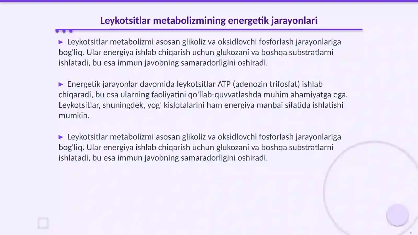 Leykotsitlar metabolizmi xususiyatlari 4