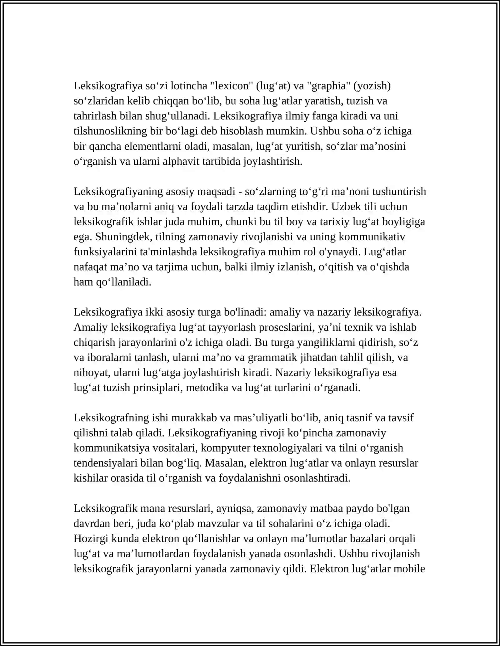 TILNING LUG’AT TARKIBI. LEKSIKOGRAFIYA. LUG’AT TURLARI 4