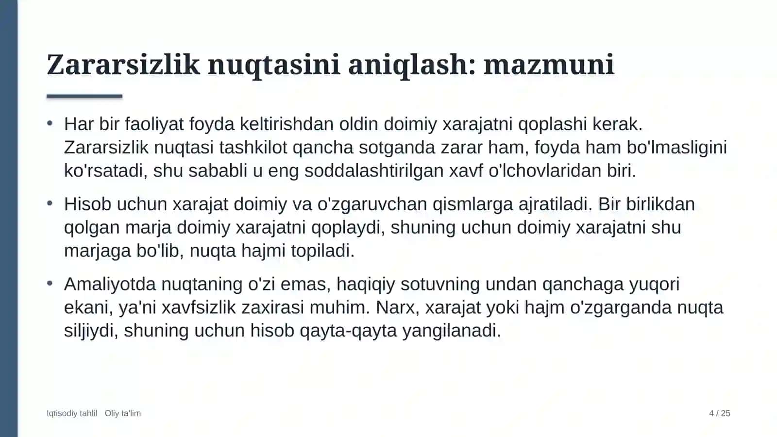 yuk tashish kompaniyalarida zararsizlik nuqtasini aniqlash 1293 4