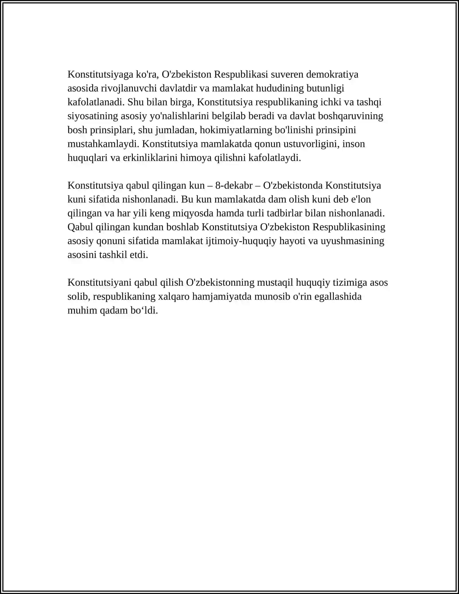 O'zbekiston Respublikasi Konstitutsiyasi haqida ma'lumotlar 4