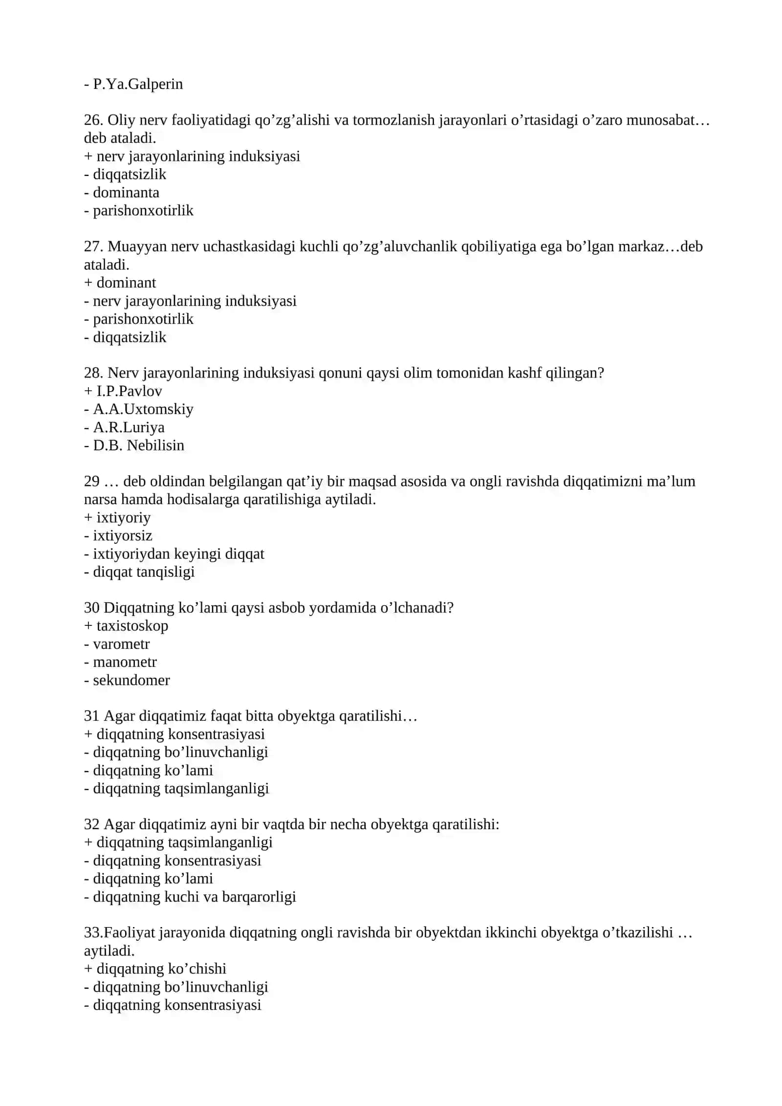 UMUMIY PSIXOLOGIYA FANIDAN TEST SAVOLLARI VA JAVOBLARI 4