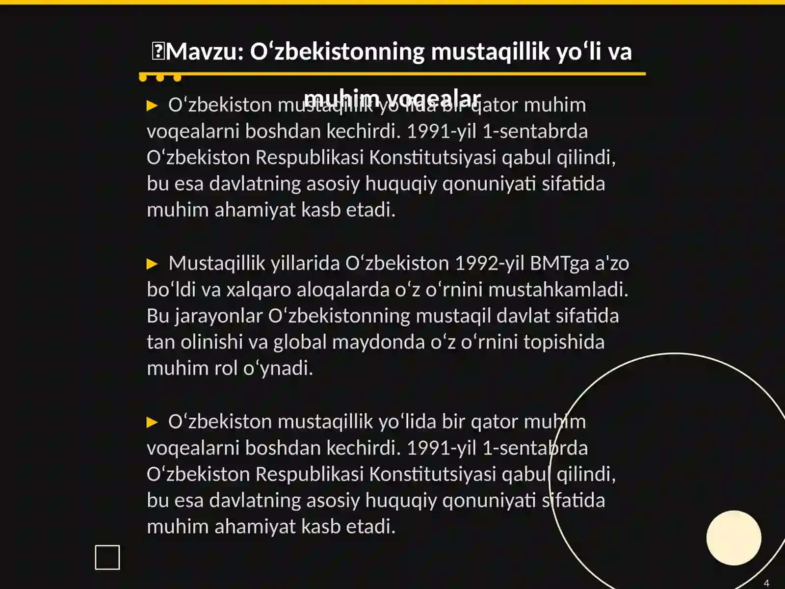 Mustaqil O‘zbekiston Respeblikasi tashkil topish tarixiy ahamiyati 4