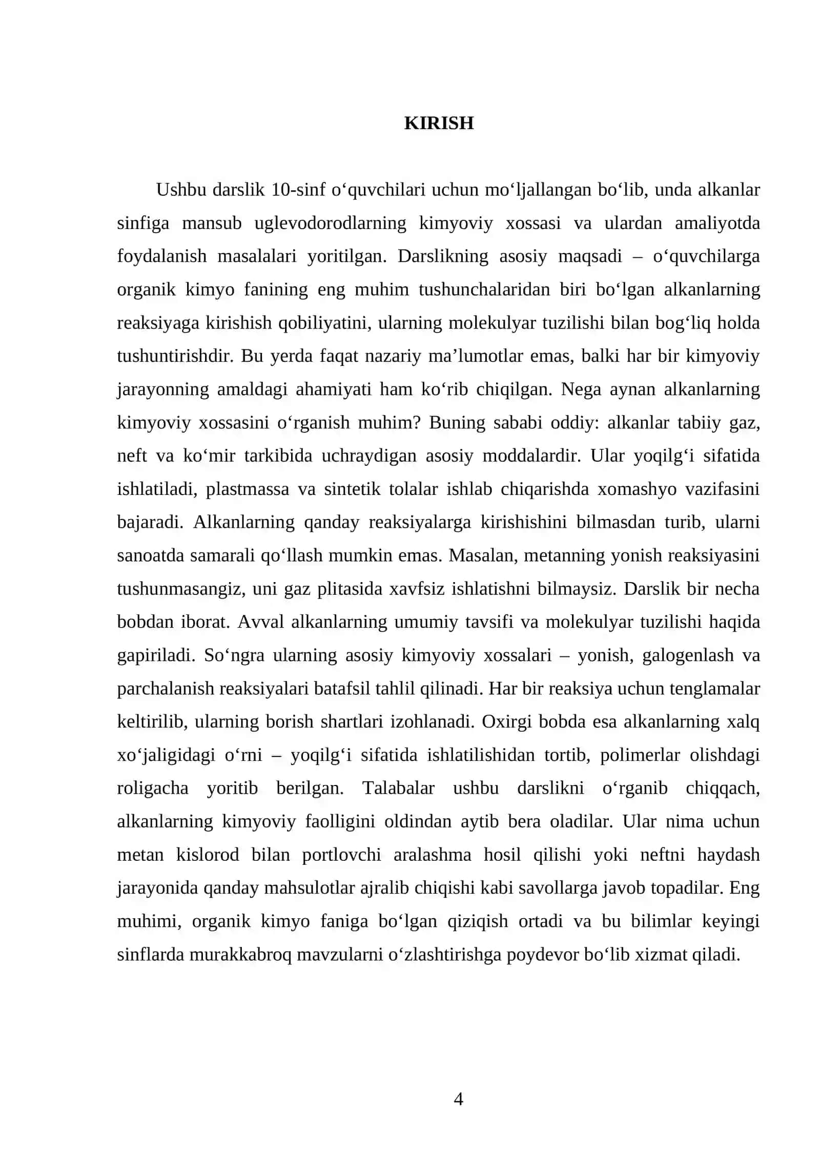 ALKANLARNING KIMYOVIY XOSSASI. ISHLATILISHI. 10 - SINF 4