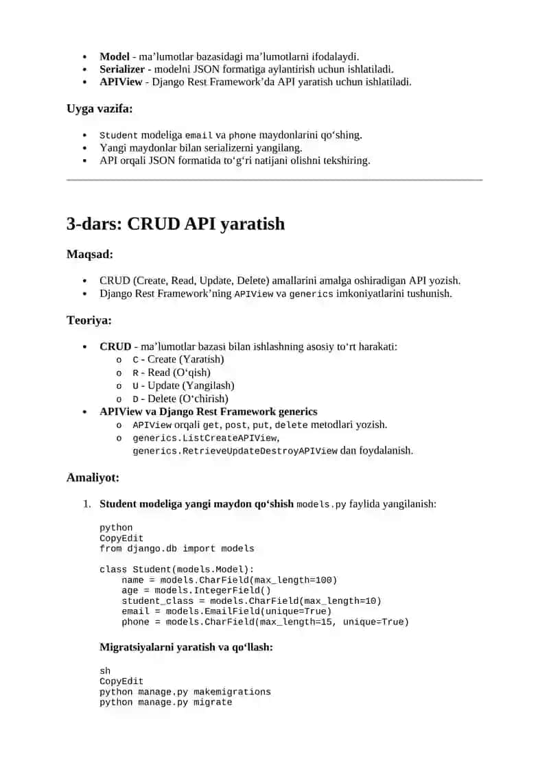 Django Rest Framework (DRF) Intensiv Kursi 4