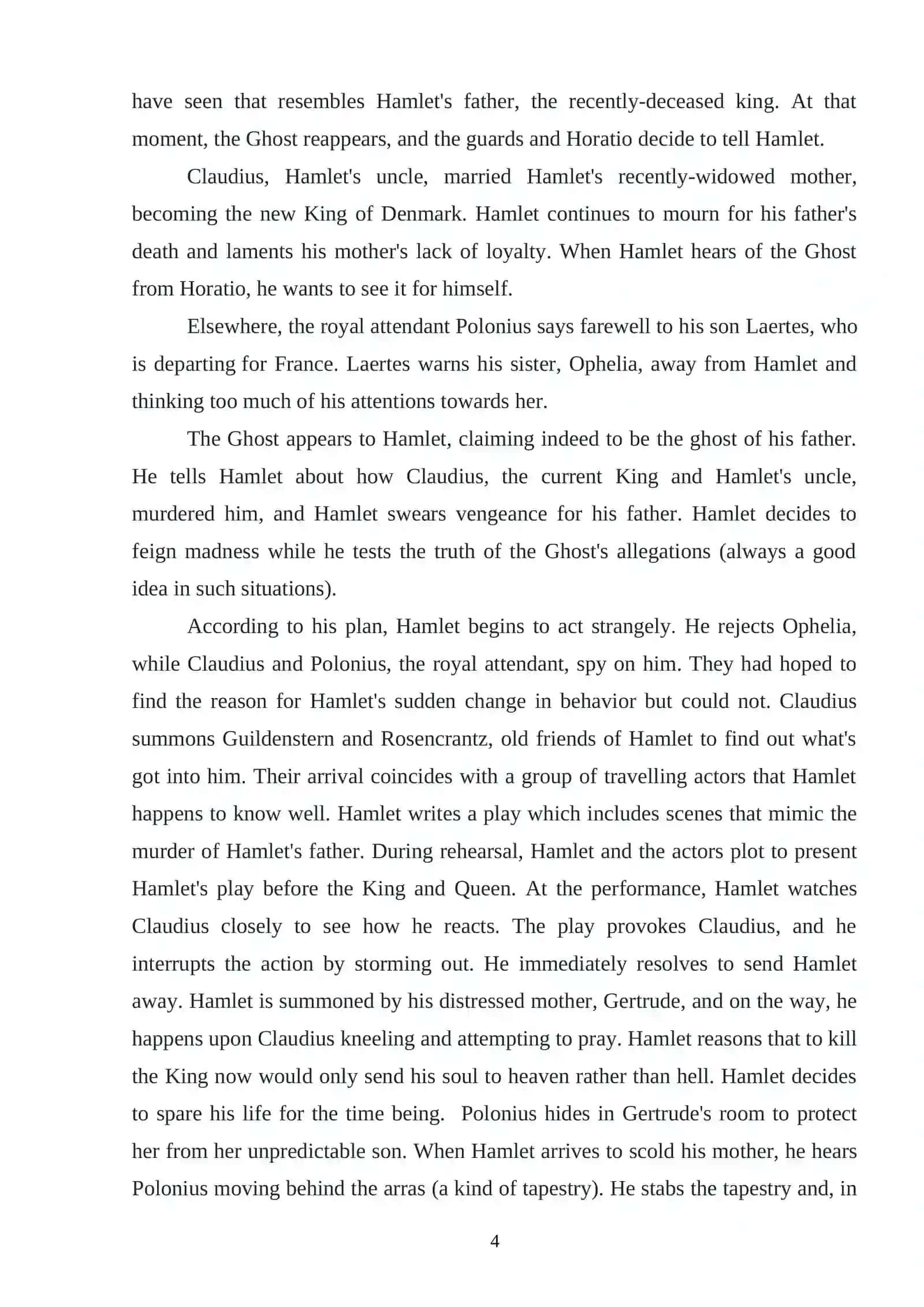 COURSE WORK: SHORT PLOT OF WILLIAM SHAKESPEARE`S HAMLET AND ACTIONS AT ELSINORE 4