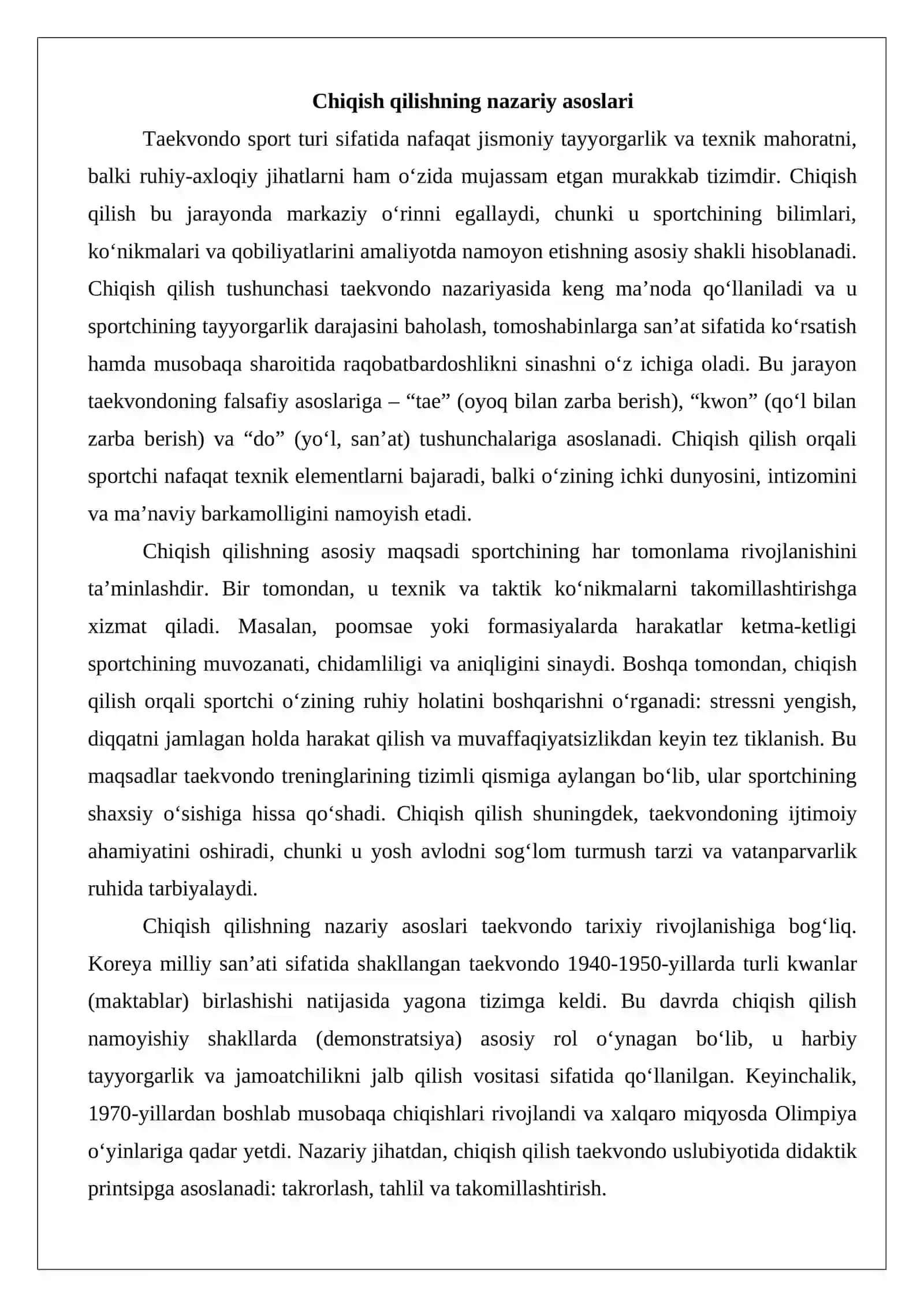 Taekvondoda chiqish qilishning ahamiyati 4