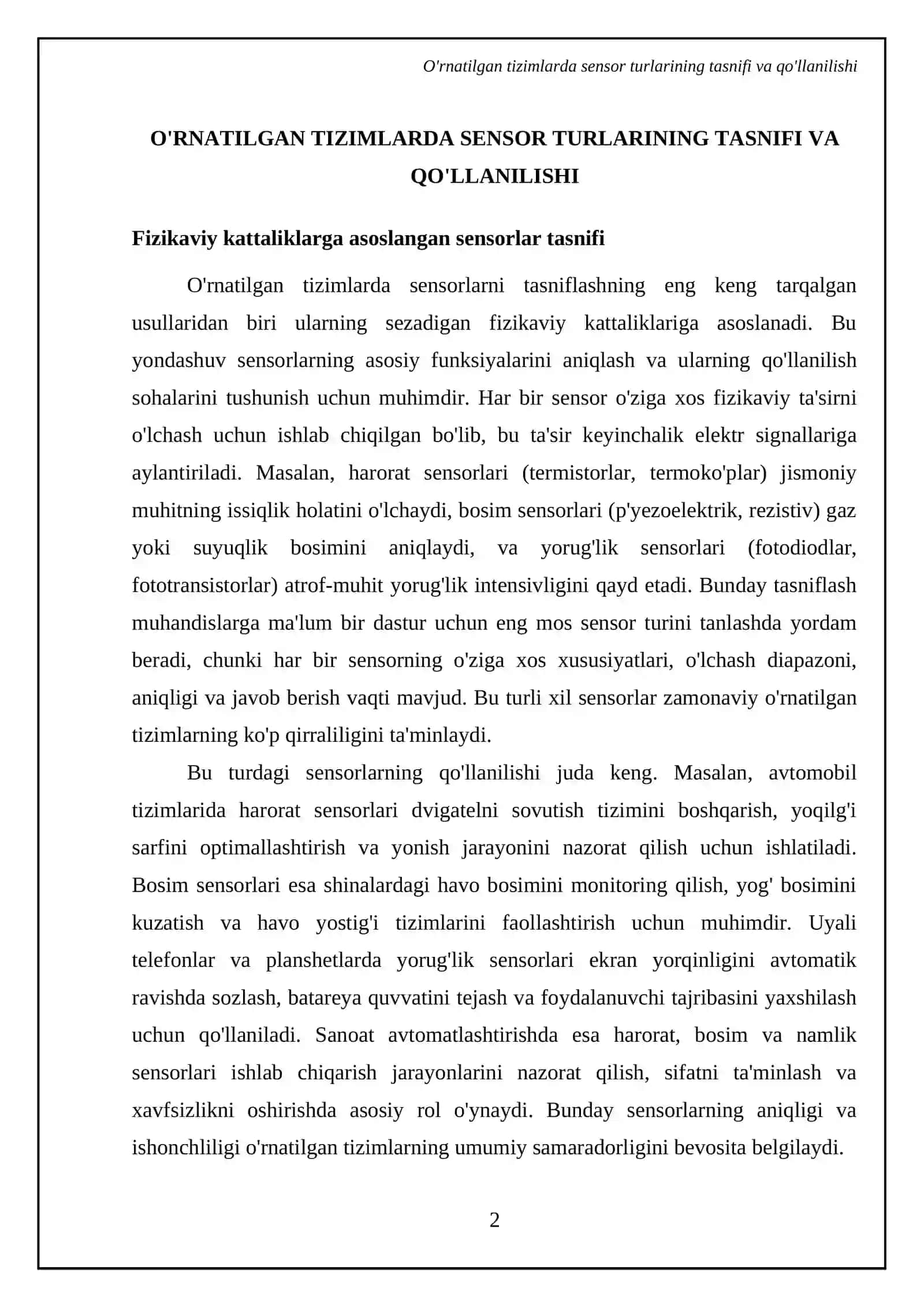 O’rnatilgan tizimlarda sensorlar va ularning interfeyslari 4