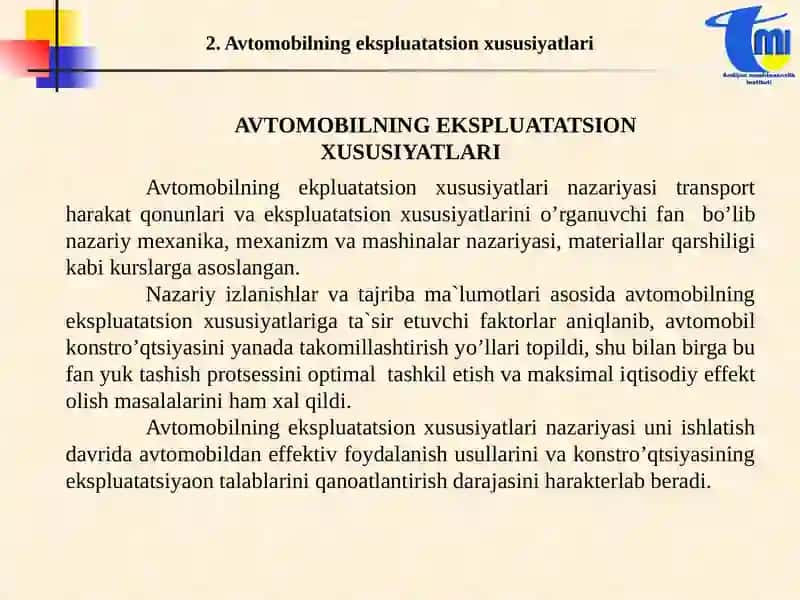 AVTOMOBILNING EKSPLUATATSION XUSUSIYATLARI 4