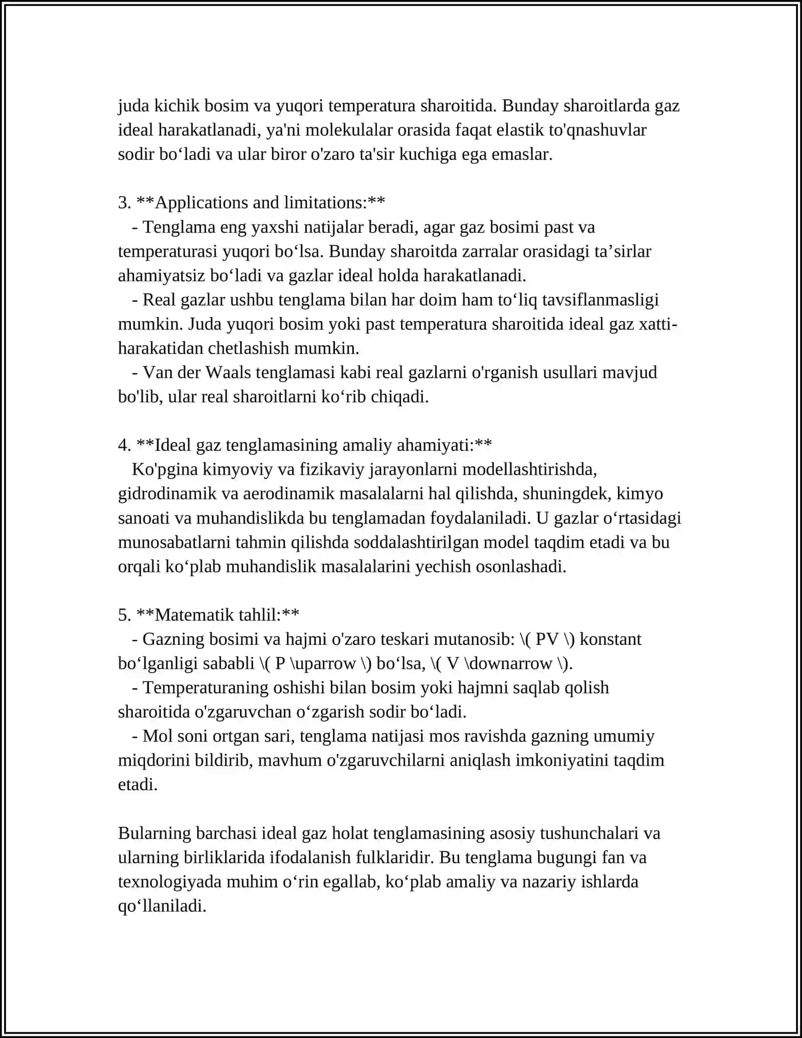 TERMODINAMIKA PARAMETRLAR IDEAL GAZ IDEAL GAZ HOLAT TENGLAMASI 4