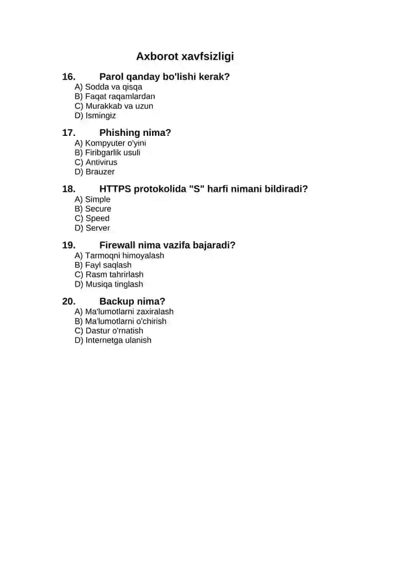 Axborot Texnologiyalari Testi 4