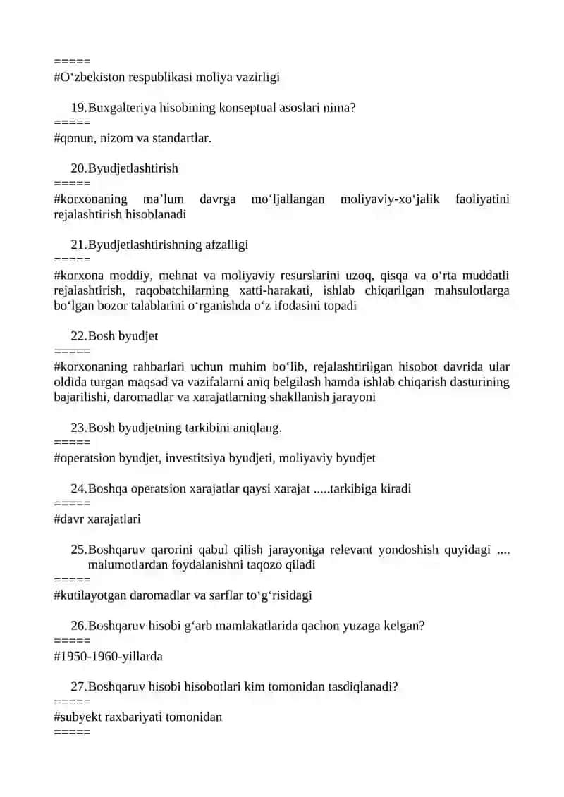 Oraliq boshqaruv hisobi testlar 4
