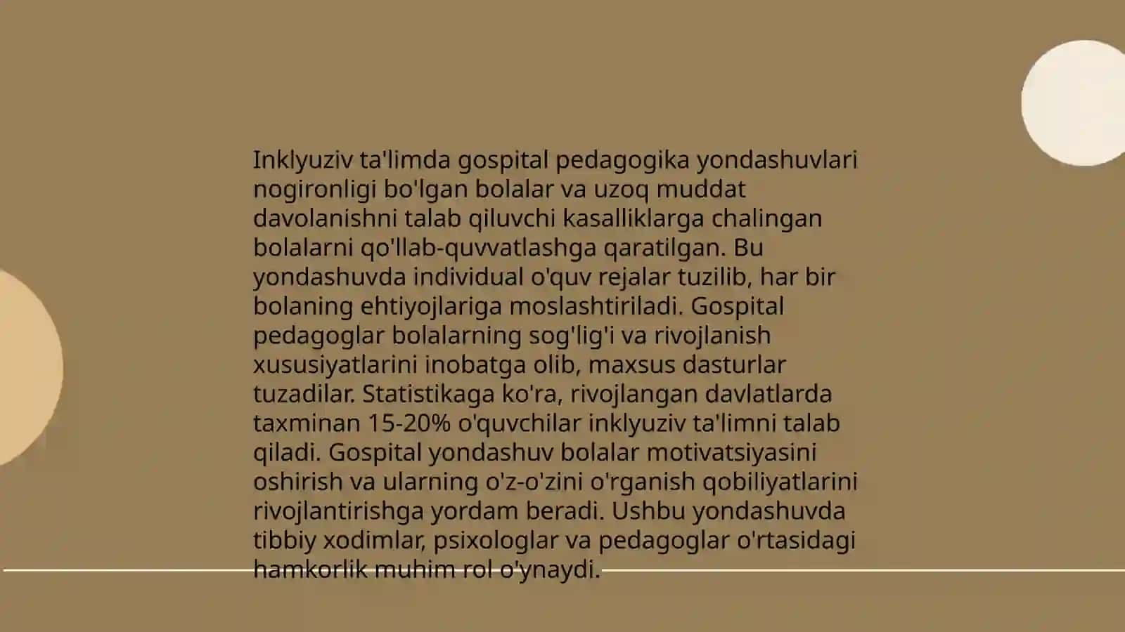 Gospital pedagogika fanining maxsus pedagogika boshqa yo‘nalishlari bilan bog‘liqligi (uy ta’limi, inklyuziv ta’lim, maxsus ta’lim, Mehrli maktab) 4