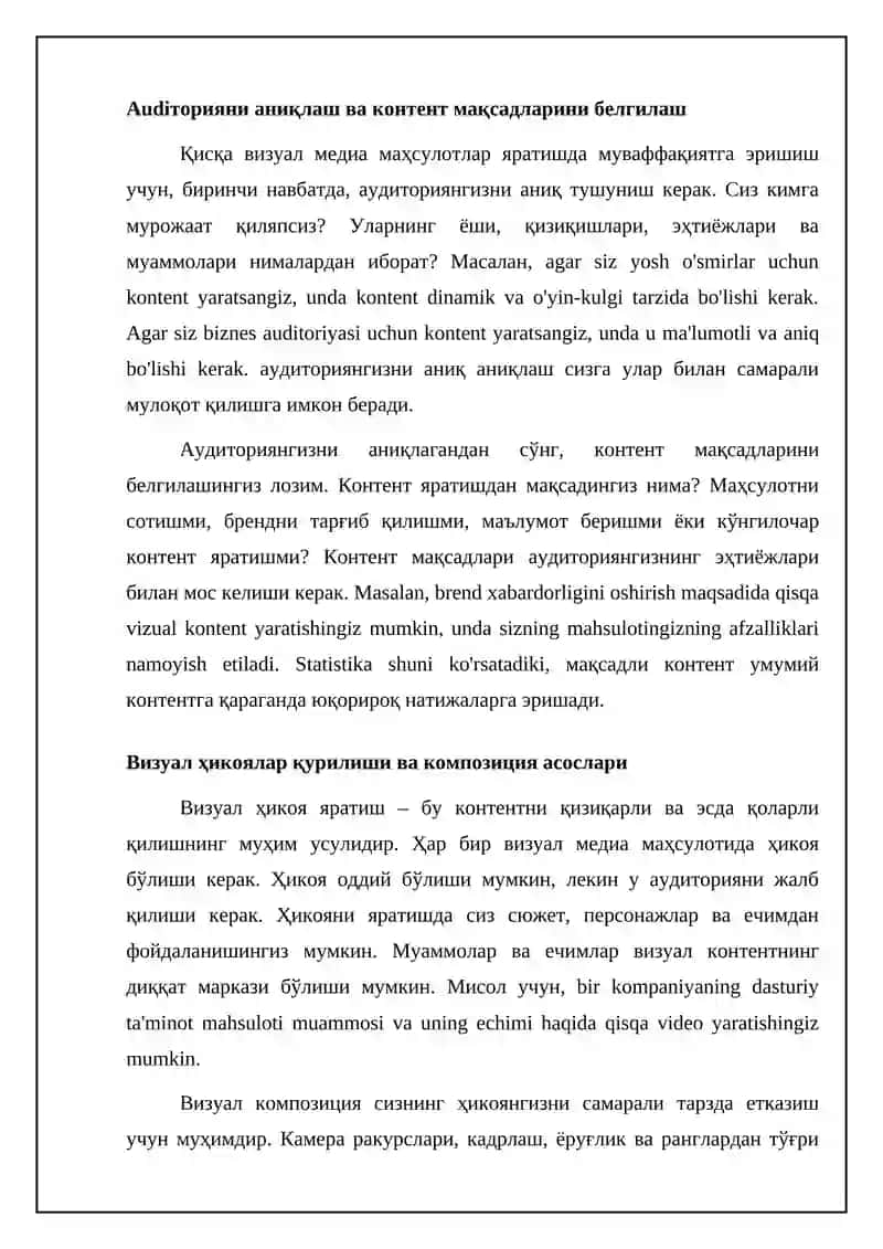 Qisqa vizual media mahsulotlar yaratish asoslari 4