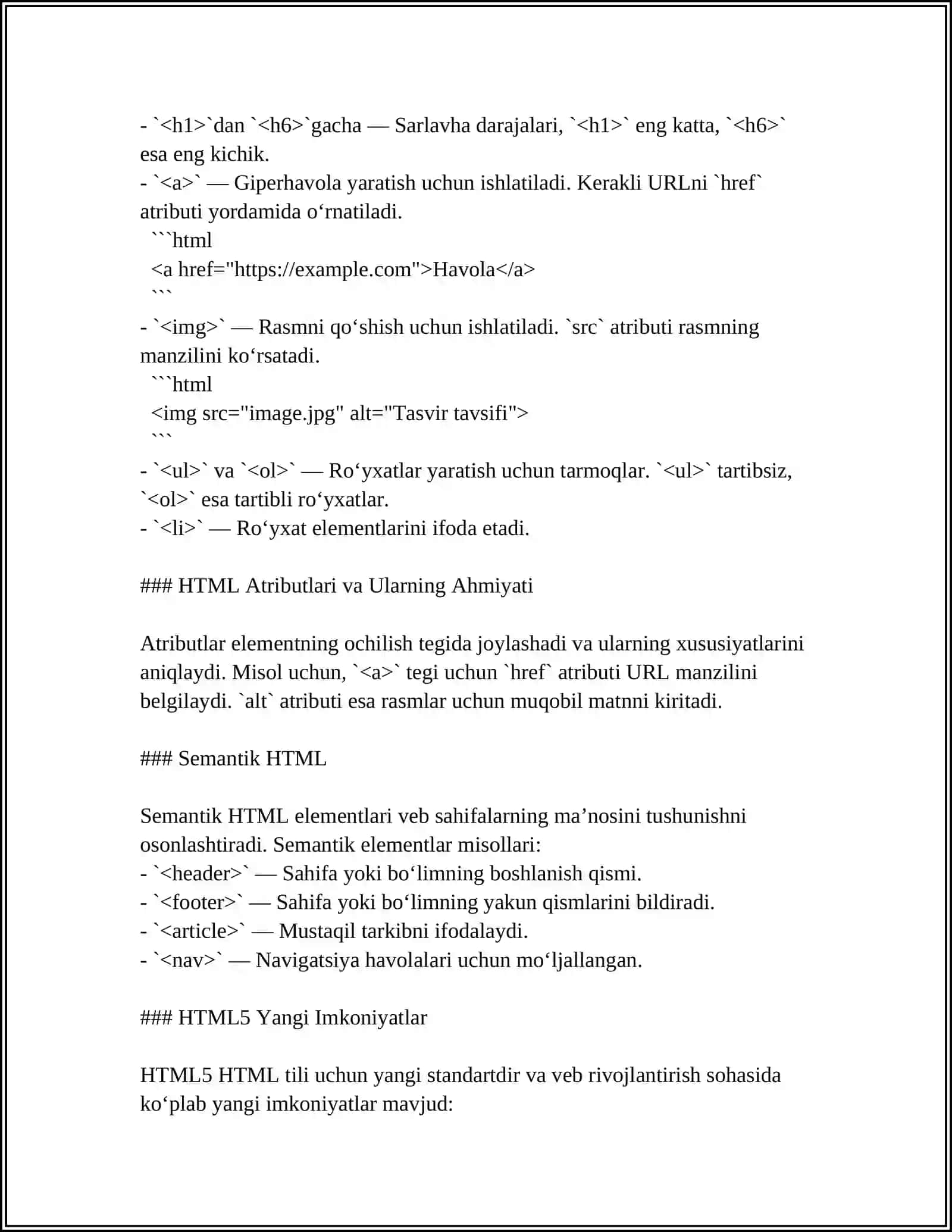 WEB SAHIFA HTML TILI 4