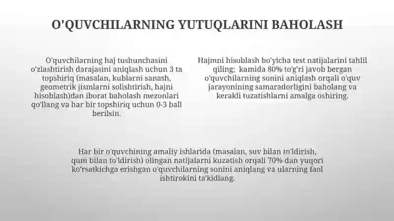 Hajm tushunchasini o'rgatish metodikasi 4