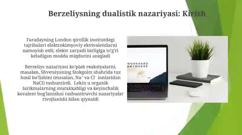 Elektro kimyo(Faradeyning ishlari).Berseliusning dualistik nazariyasi 4