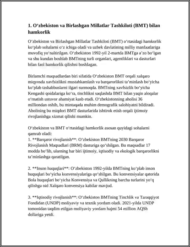 O‘ZBEKISTONNING XALQARO TASHKILOTLAR BILAN HAMKORLIK ALOQALARI 4