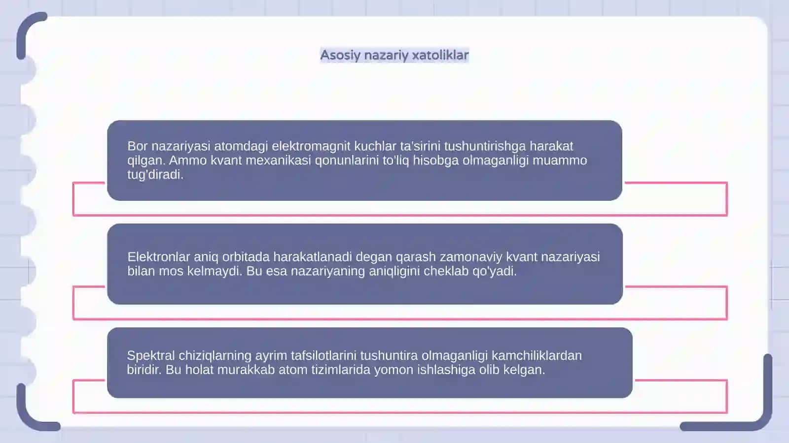 Bor nazariyasining asosiy kamchiliklari 4