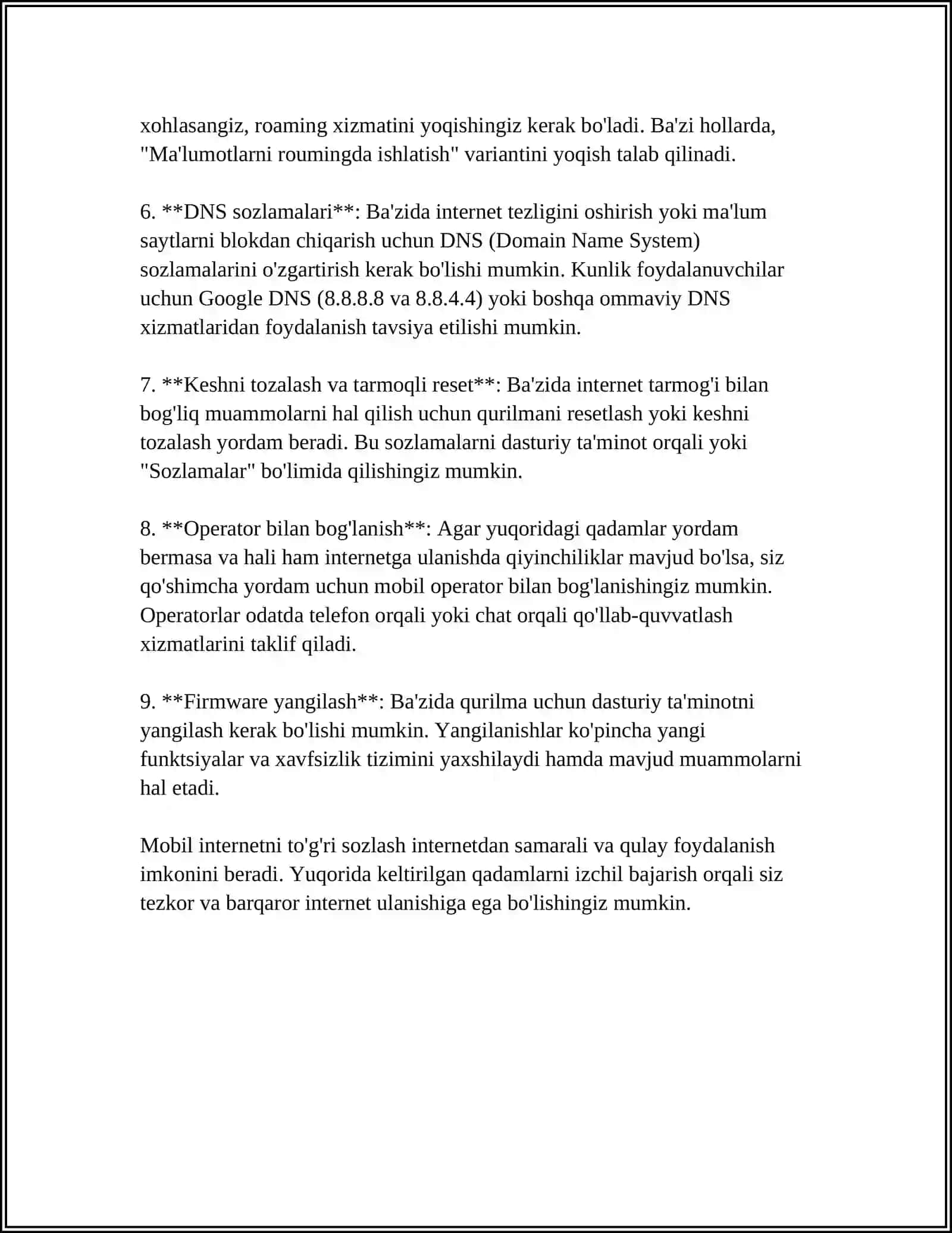 MOBIL INTERNETNI SOZLASH. MOBIL BRAUZERLARNING QIYOSIY TAHLILI 4