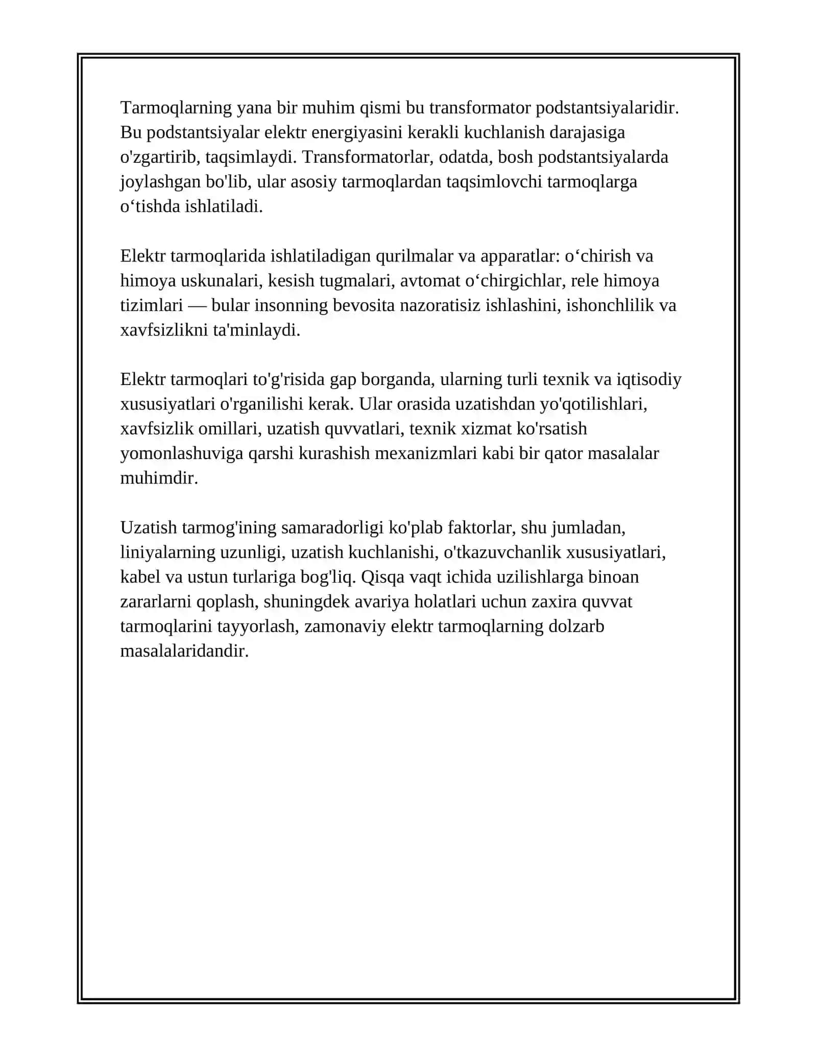 Elektr tarmoqlari va tizimlar 4