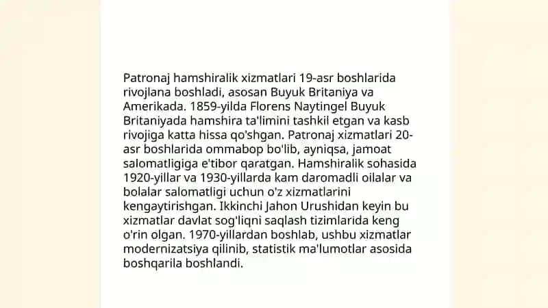 Patronaj hamshira faoliyati 4