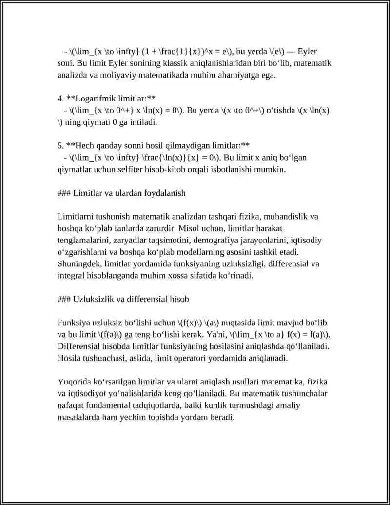 AJOYIB LIMITLAR. ASOSIY ANIQMASLIKLARNI YECHISH 4