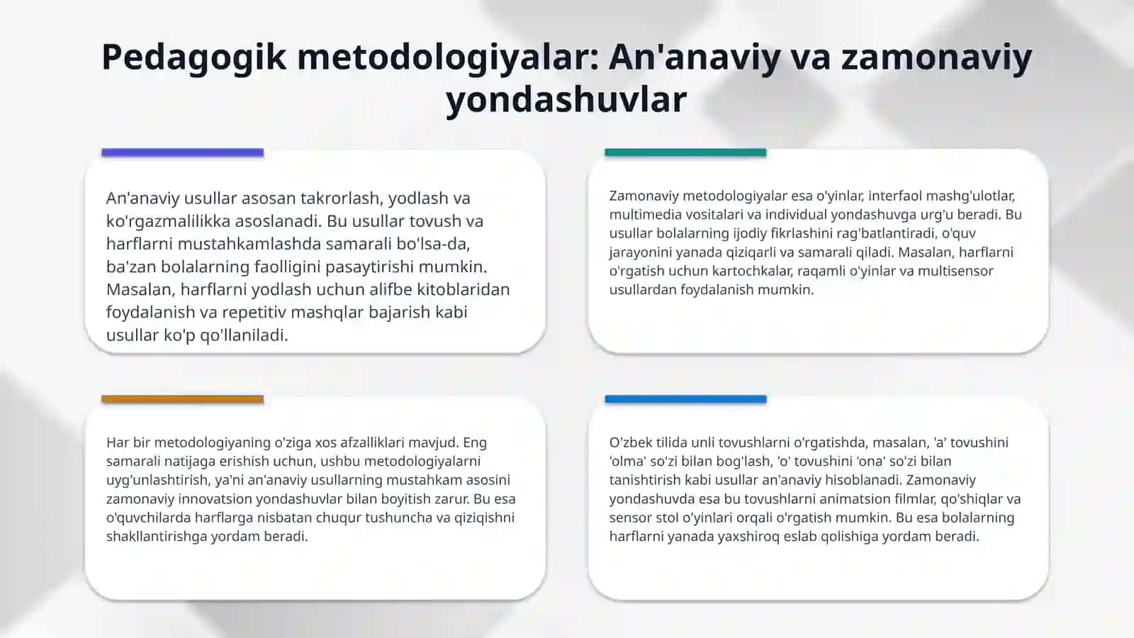 Boshlang'ich sinfda unli tovush va harflarni o'rganish 4