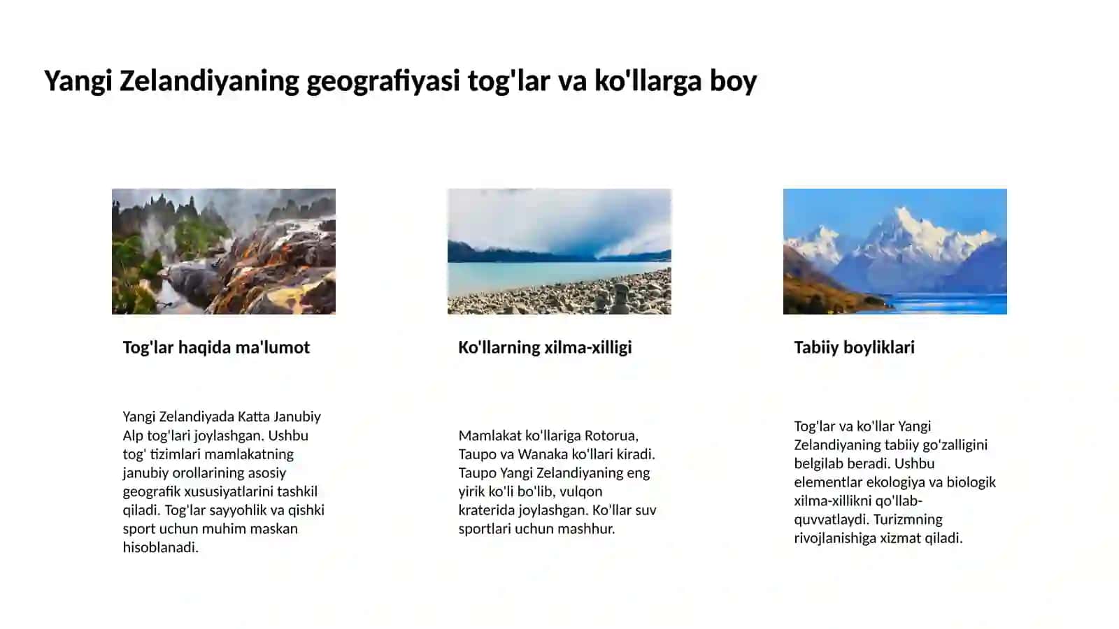 Yangi Zellandiyaning iqtisodiy, geografik va turistik tavsifi 4