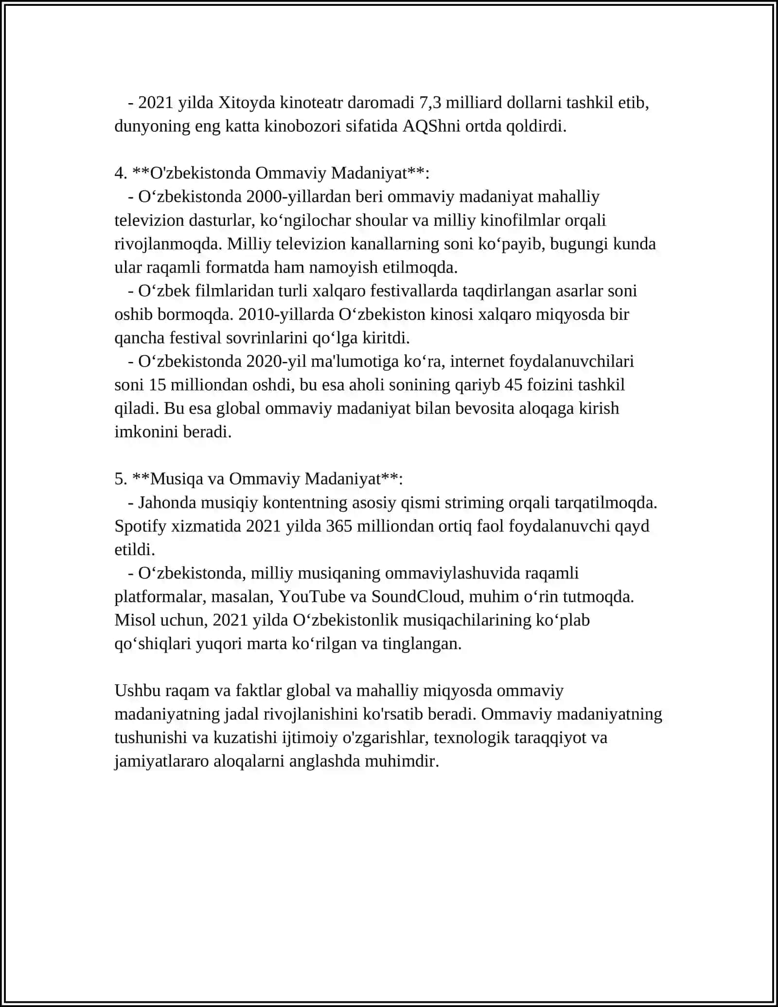 Mavzu: OMMAVIY MADANIYAT VA MEDIA 4