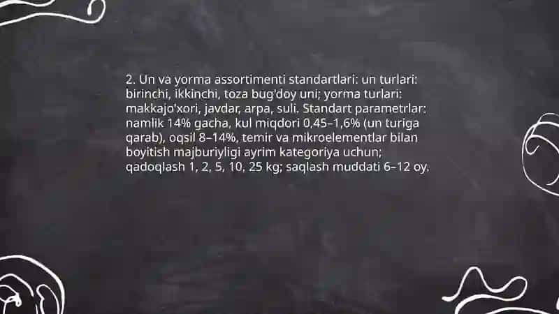 Un va yorma assortimenti va sifat korsatgichlari 4