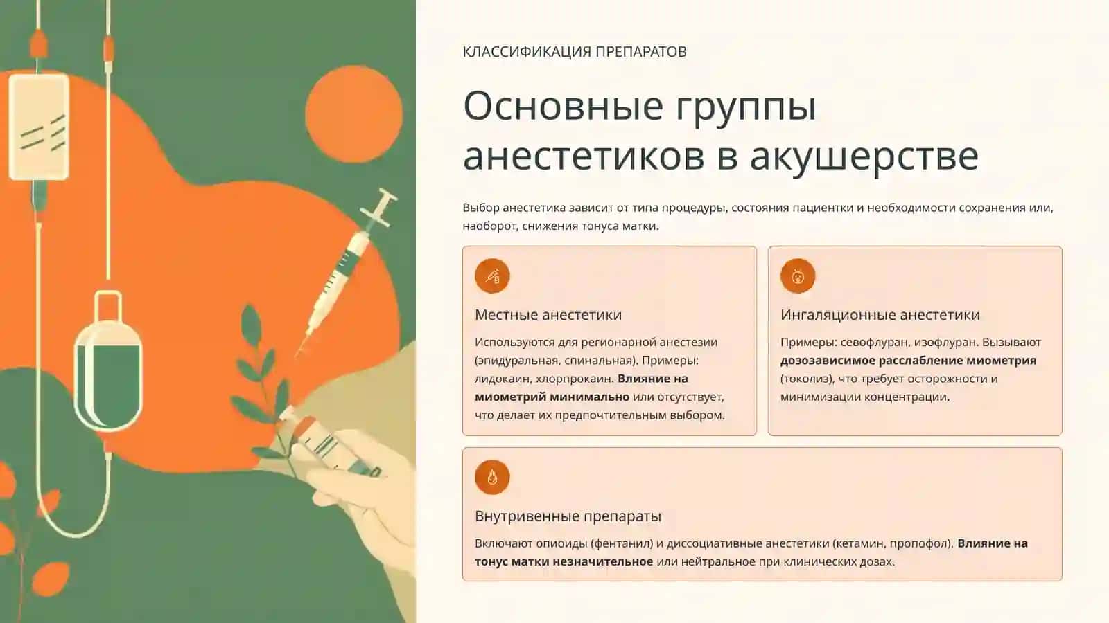 Средства для наркоза. Средства, влияющие на функцию миометрия 4