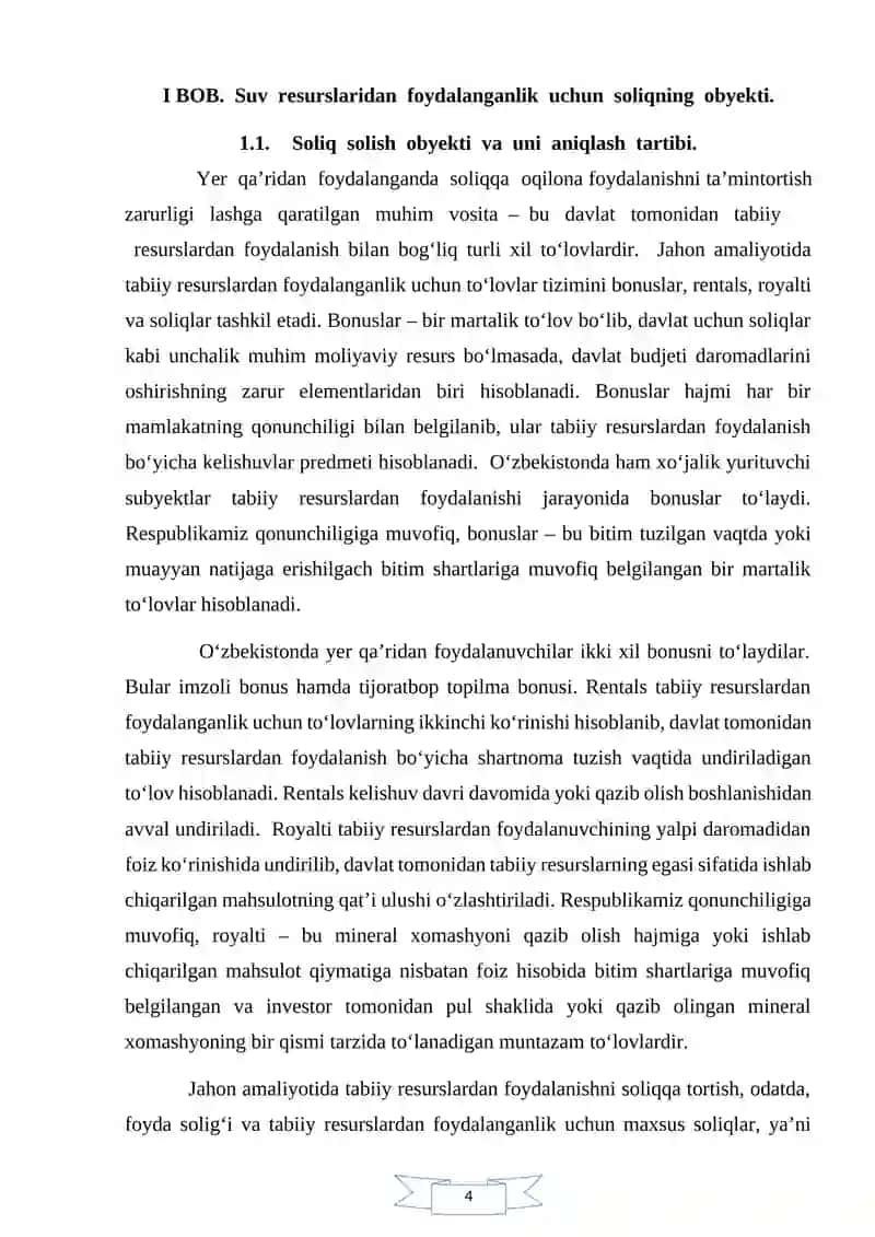 Suv Resurslaridan Foydalanganlik uchun Soliq Tartibi 4