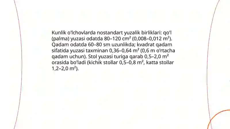 Yuzalarning nostandart birliklari haqida ma'lumot 4
