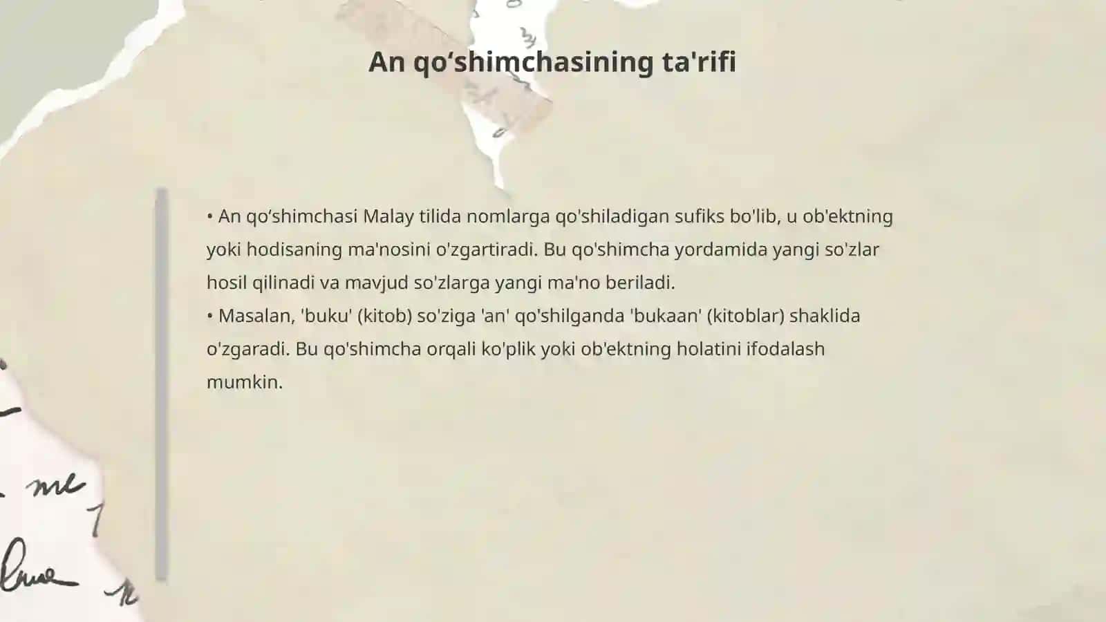Malay tilida pe- -an qoʻshimchalari 4