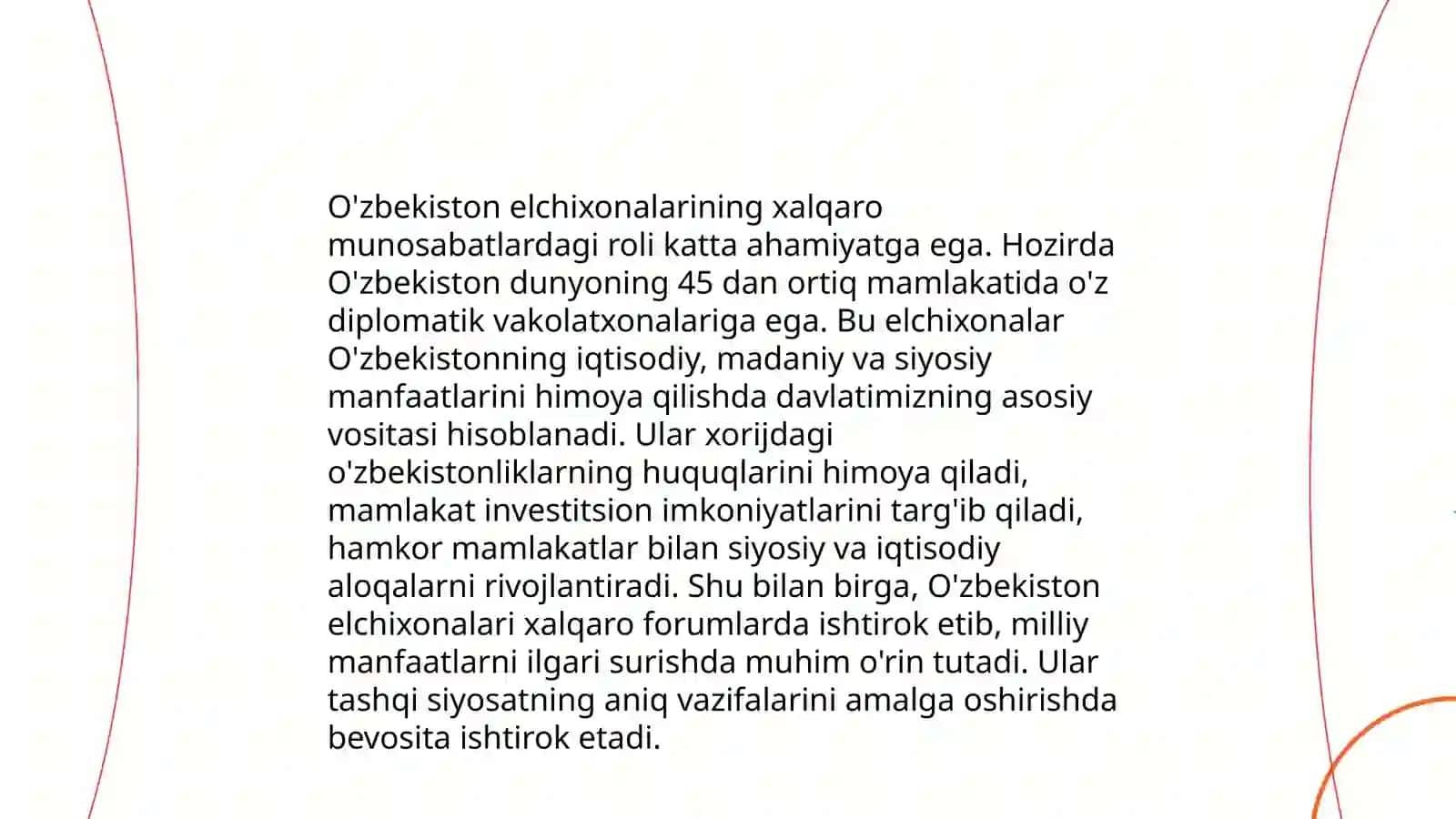 Mavzu: O'zbekistonning elchixonalari 4