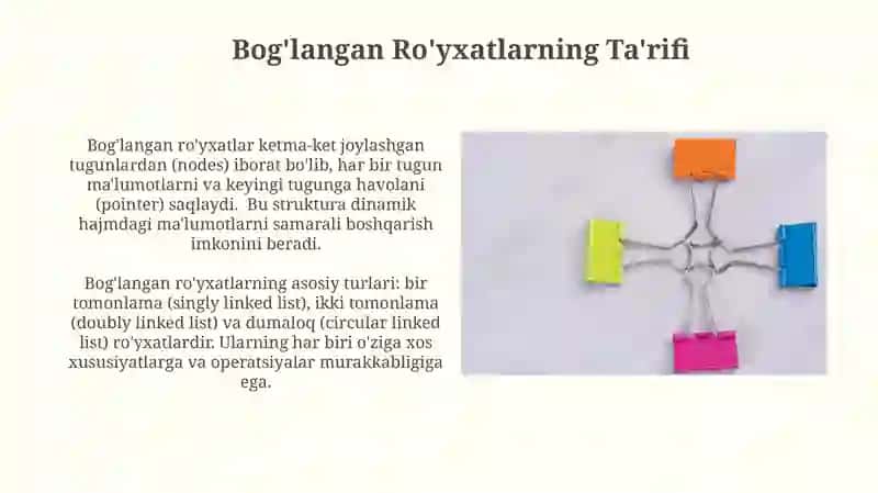 Bog‘langan Ro‘yxatlar haqida tushunchalar 4