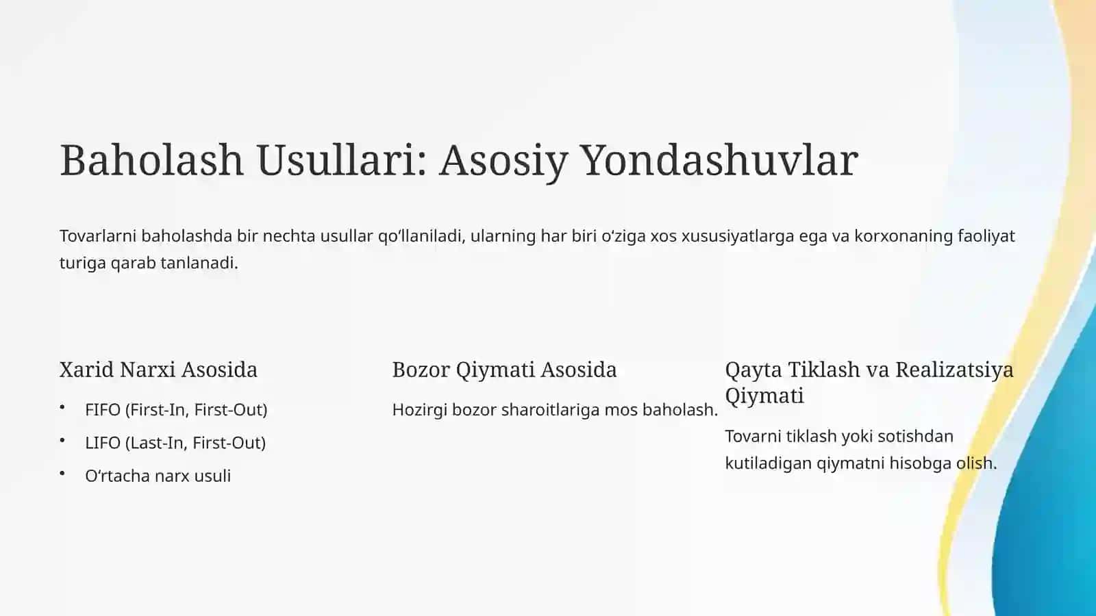 Tovarlarni Joriy Hisob va Balansda Baholanishini Tekshirish 4