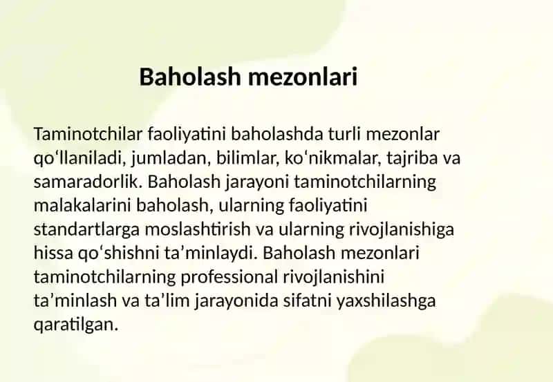 Taminotchilar faoliyatini attestasiyalash va baholash 4