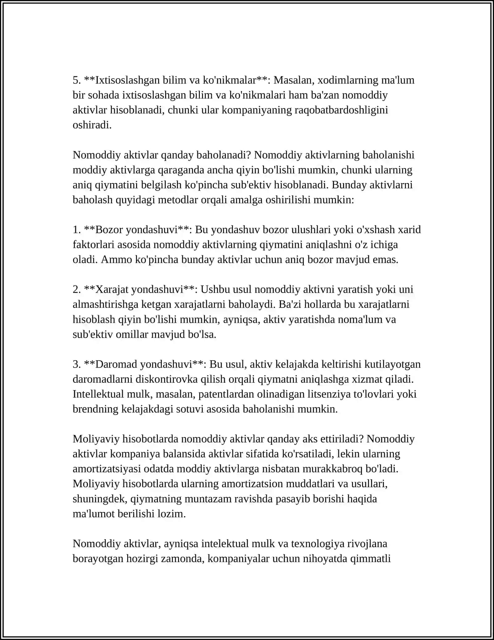 NOMODDIY AKTIVLAR HISOBINING VAZIFALARI. NOMODDIY AKTIVLARNI BAHOLASH. NOMODDIY AKTIVLARNI BAHOLASHNI HIJJATLASHTIRISH 4