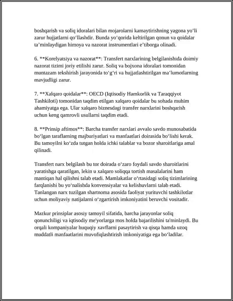 TRANSFERT NARXNI BELGILASHDA NARXLAR VA SOLIQ SOLISH QOIDALARI 4