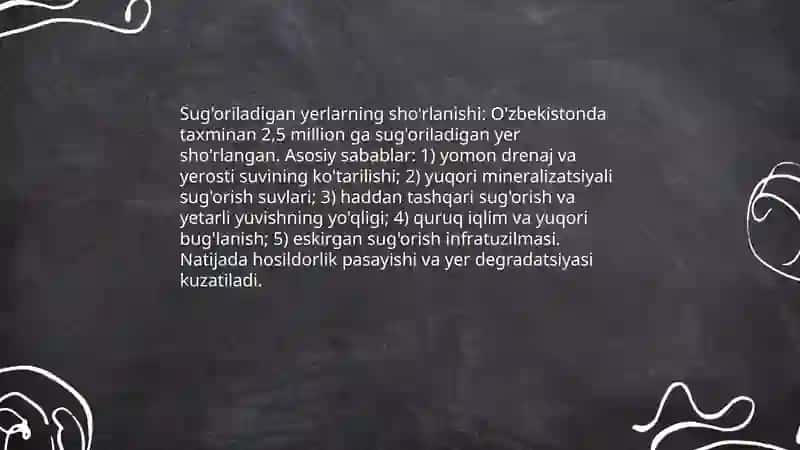 O'zbekiston da sho'rlanish darajasi 4