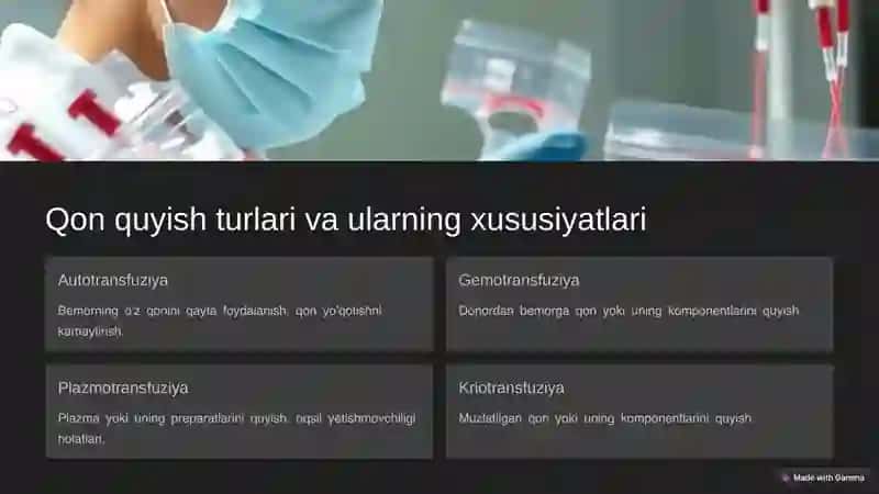 Qon va qon o'rnini bosadigan suyoqliklar quyish 4
